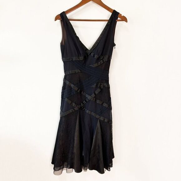 Karen Millen Dresses & Skirts - Y2K Karen Millen Blue and Black Satin and Lace Pieced Sleeveless Dress